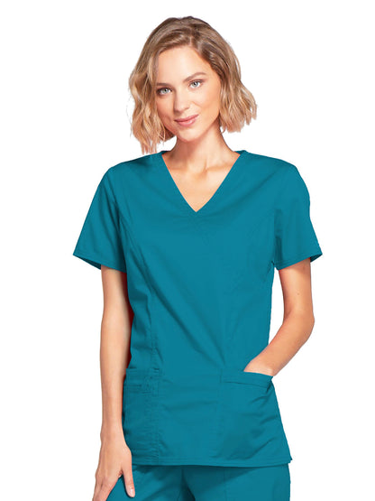 Women's 3-Pocket Mock Wrap Scrub Top - 4728 - Caribbean Blue