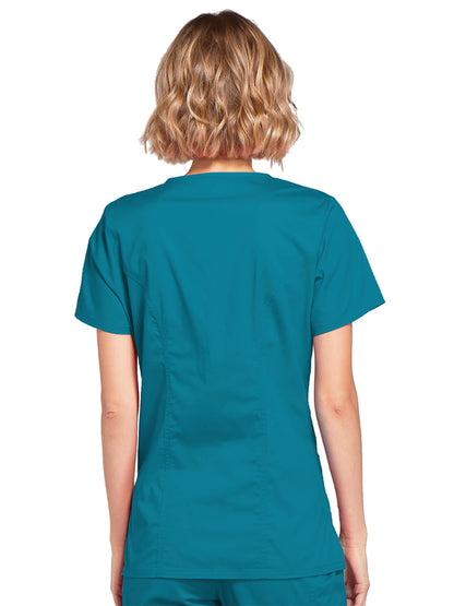 Women's 3-Pocket Mock Wrap Scrub Top - 4728 - Caribbean Blue