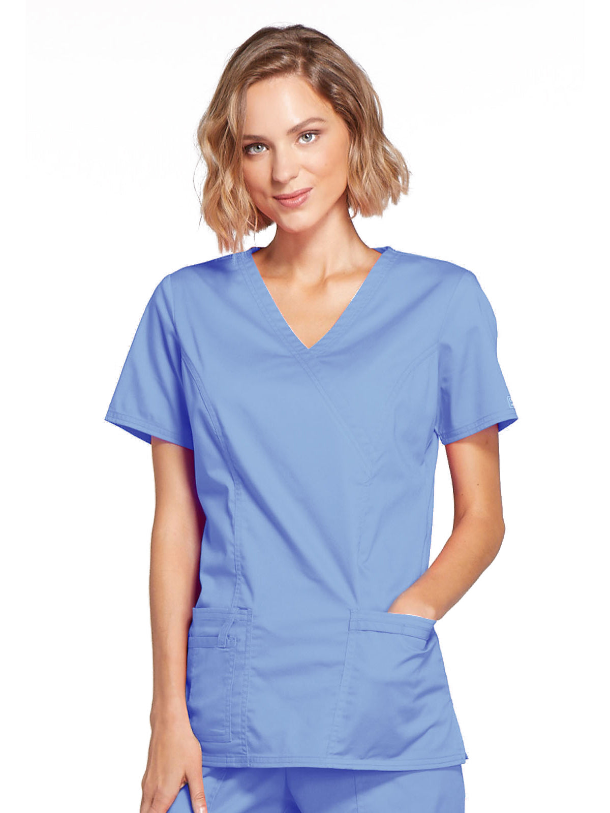 Women's 3-Pocket Mock Wrap Scrub Top - 4728 - Ciel