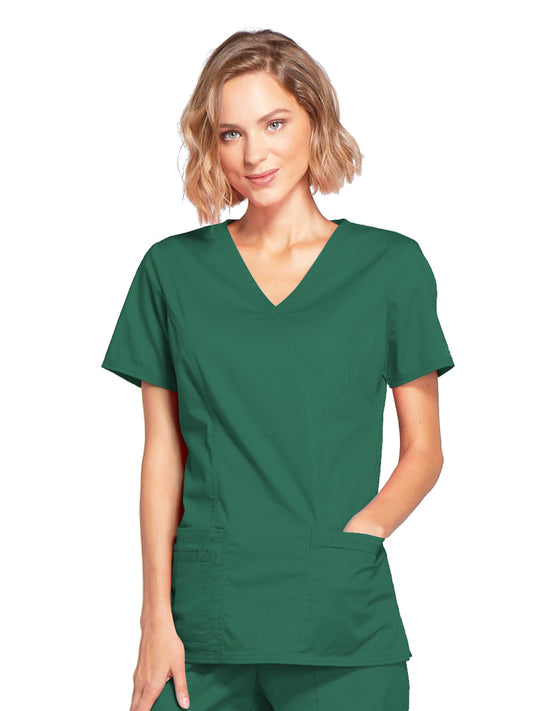 Women's 3-Pocket Mock Wrap Scrub Top - 4728 - Hunter