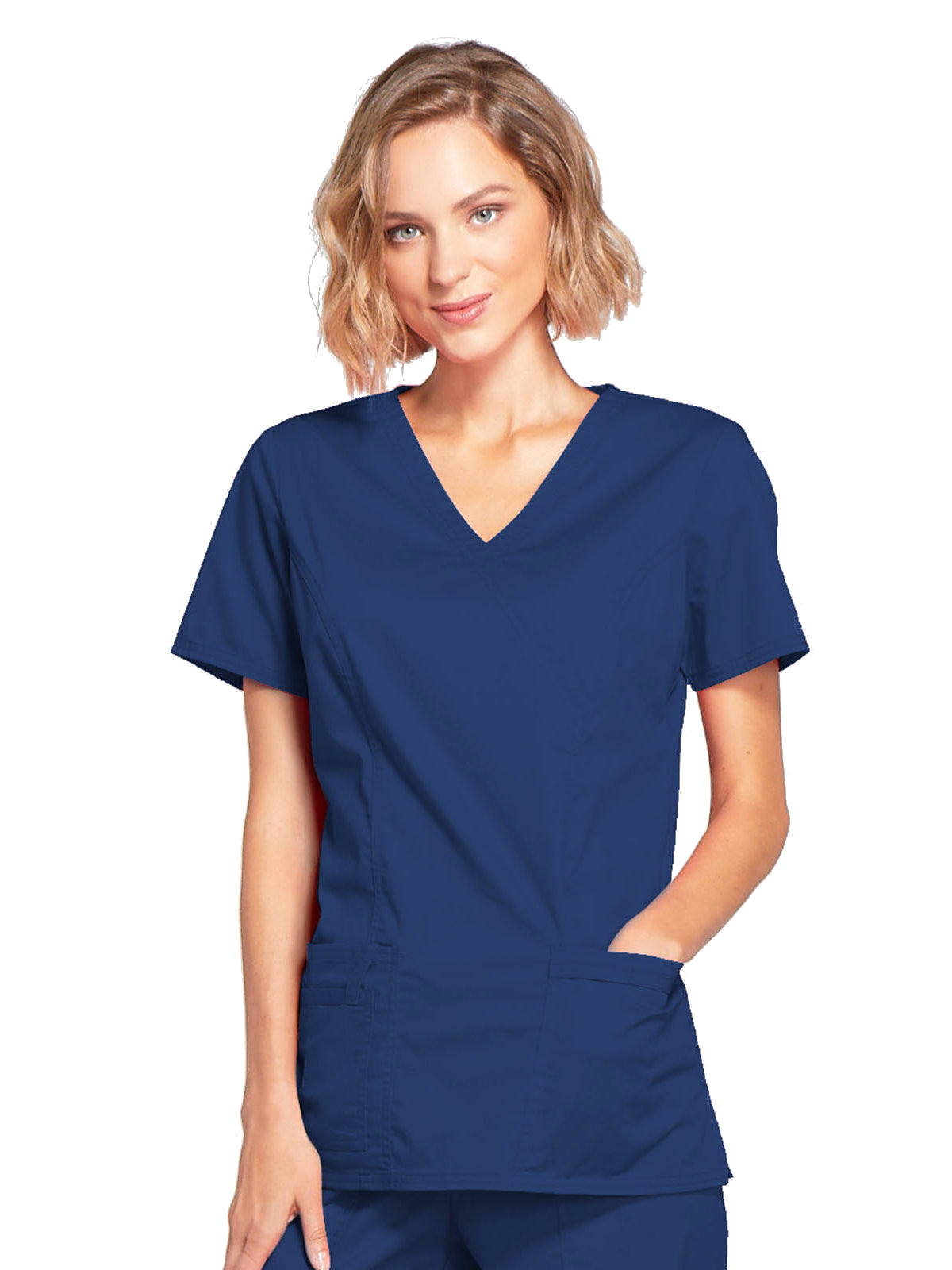 Women's 3-Pocket Mock Wrap Scrub Top - 4728 - Navy