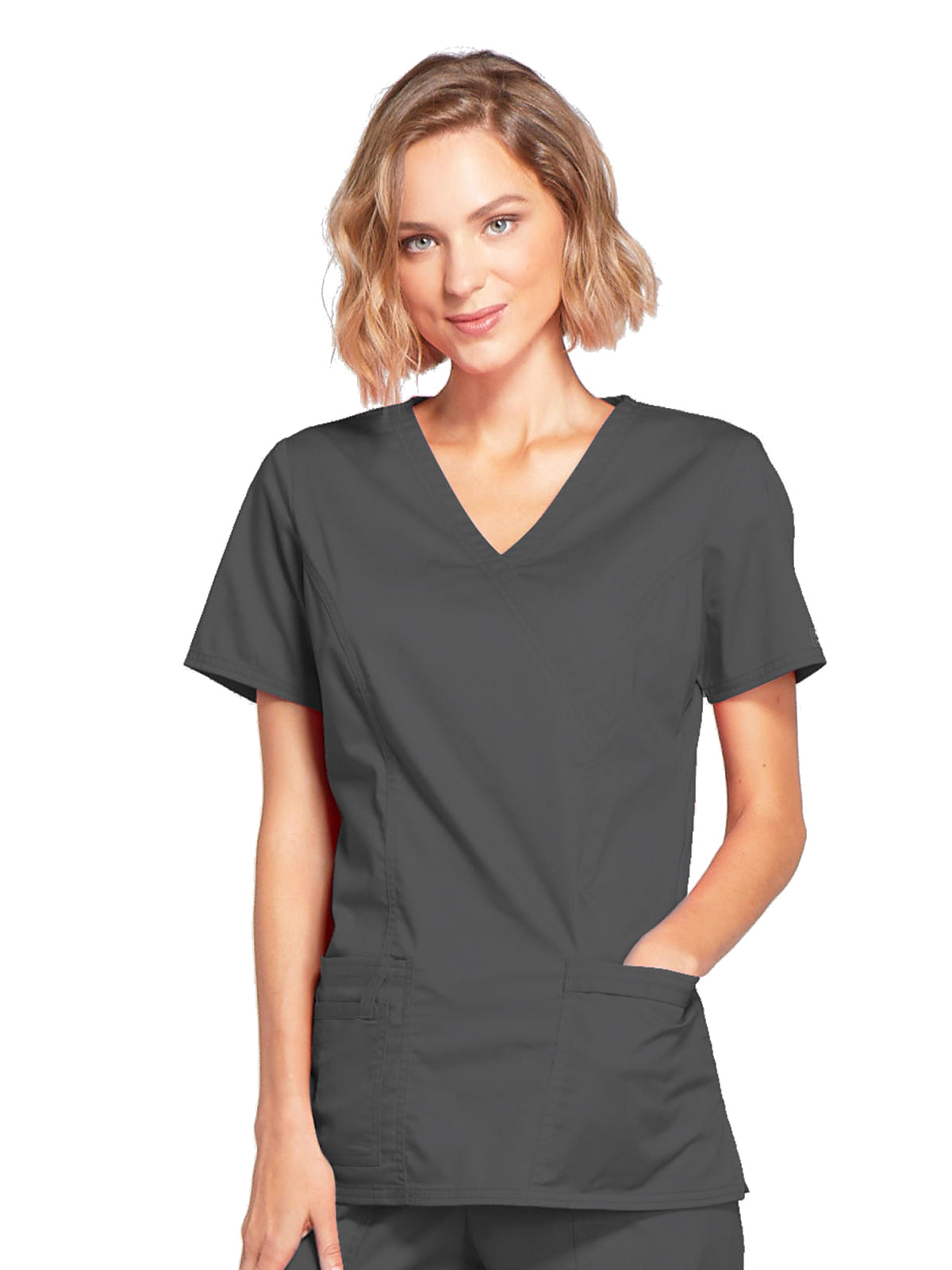 Women's 3-Pocket Mock Wrap Scrub Top - 4728 - Pewter