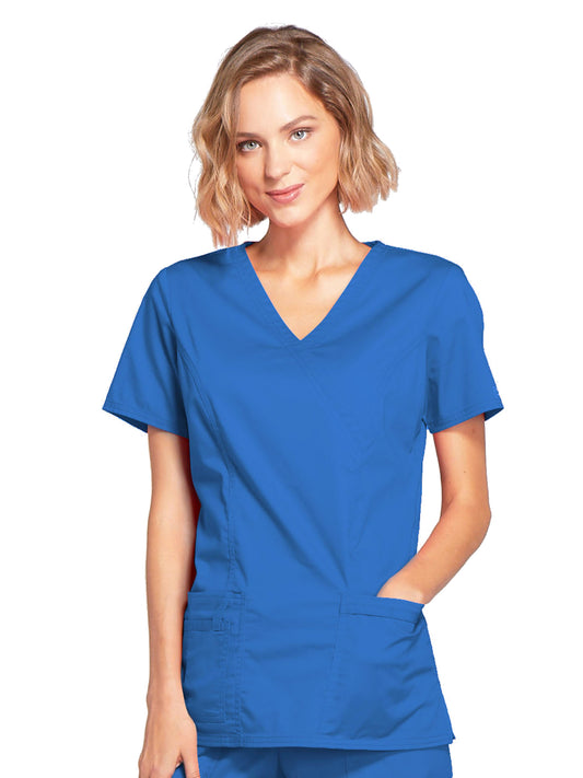 Women's 3-Pocket Mock Wrap Scrub Top - 4728 - Royal