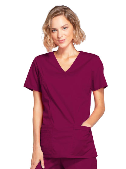 Women's 3-Pocket Mock Wrap Scrub Top - 4728 - Wine