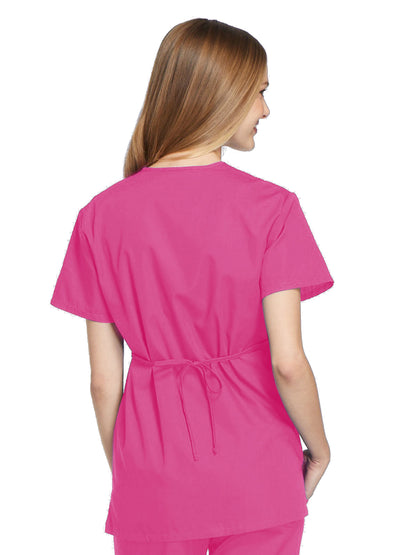 Women's Tie-Back Mock Wrap Top - 4801 - Shocking Pink