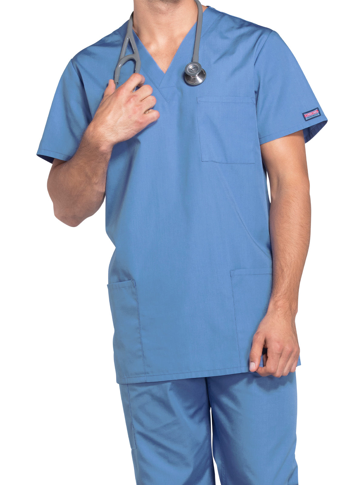 Unisex 3-Pocket V-Neck Scrub Top - 4876 - Ciel