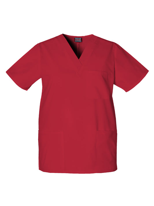 Unisex 3-Pocket V-Neck Scrub Top - 4876 - Red