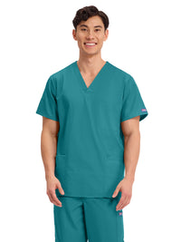 Unisex 3-Pocket V-Neck Top - 4876 - Teal Blue