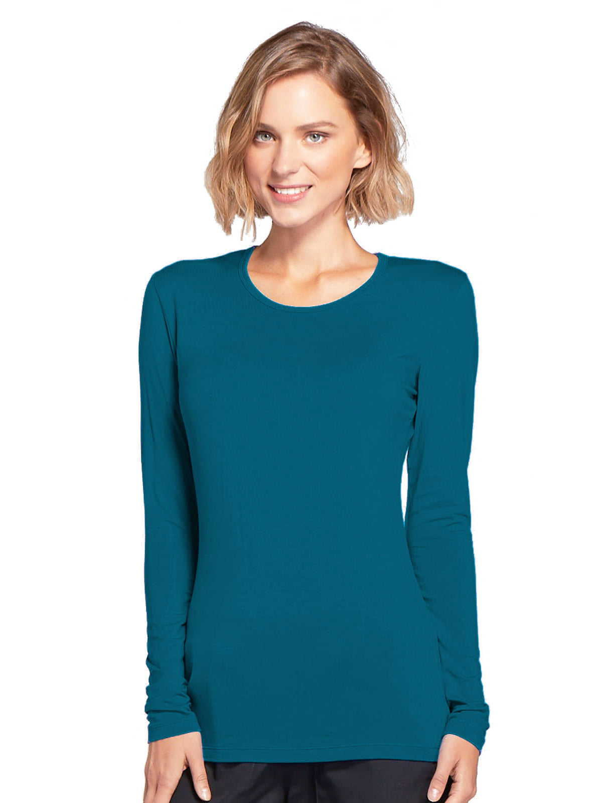 Women's Long Sleeve Underscrub Tee - 4881 - Caribbean Blue