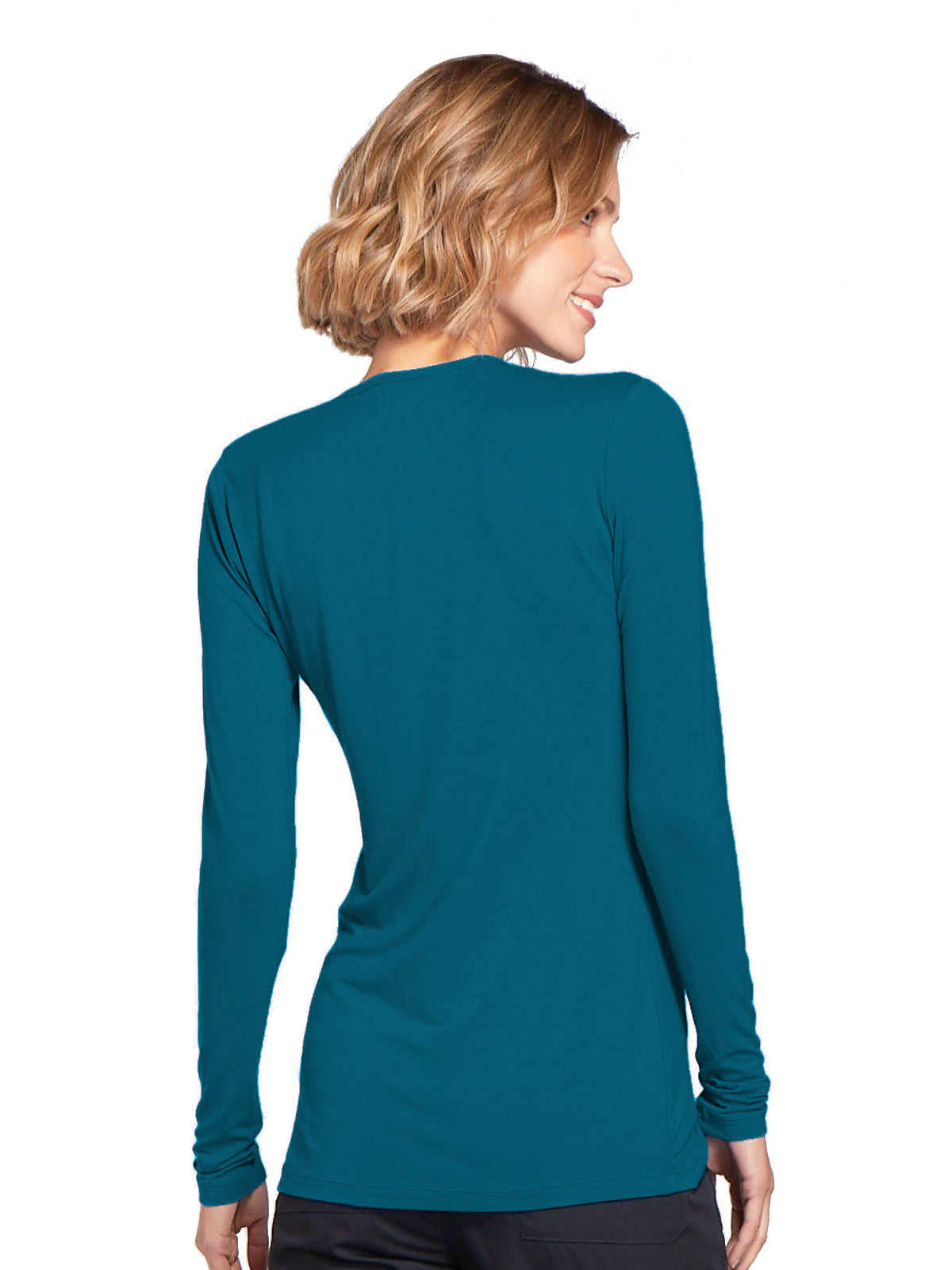 Women's Long Sleeve Underscrub Tee - 4881 - Caribbean Blue