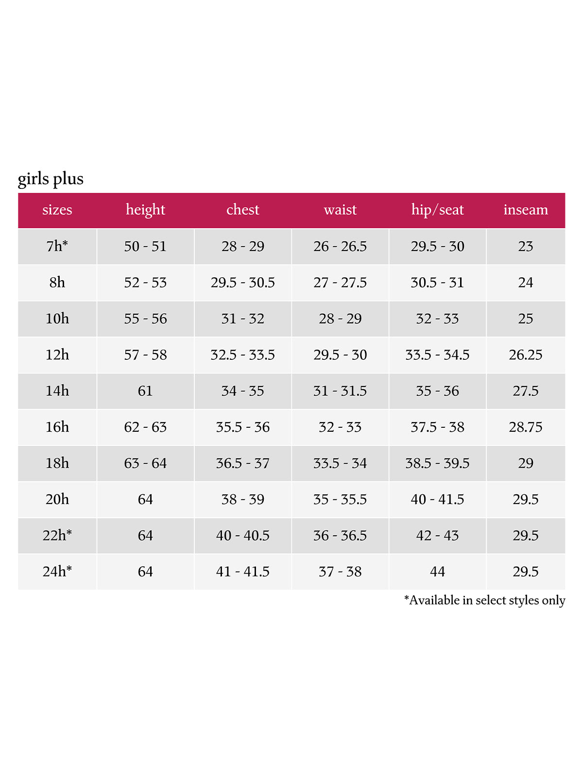 SIZECHART
