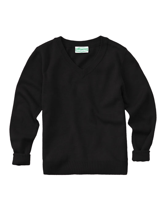 Youth Unisex Long Sleeve V-neck Sweater - 56702 - Black