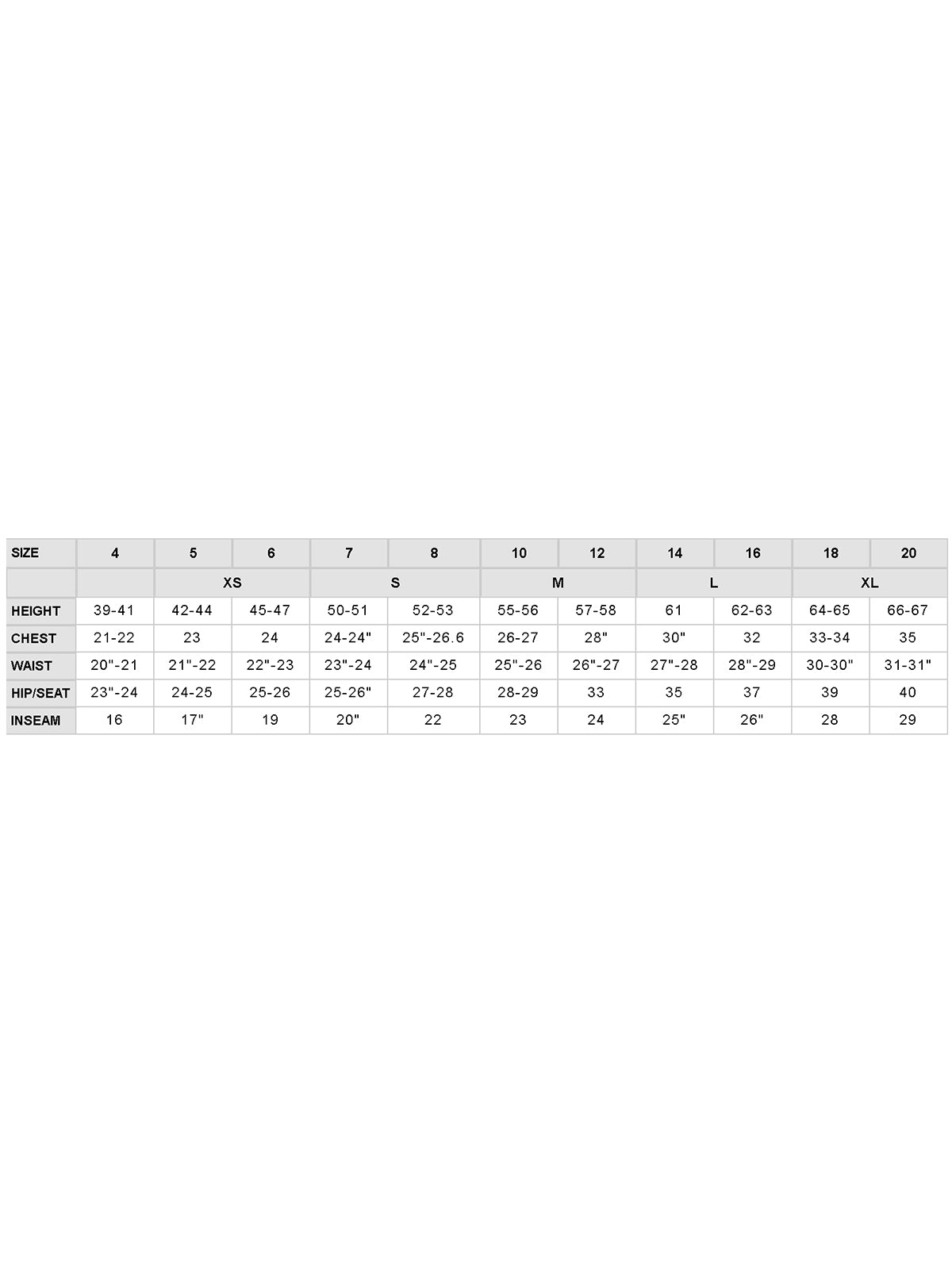 SIZECHART