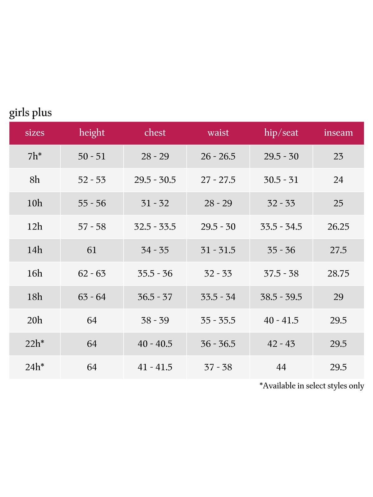 SIZECHART