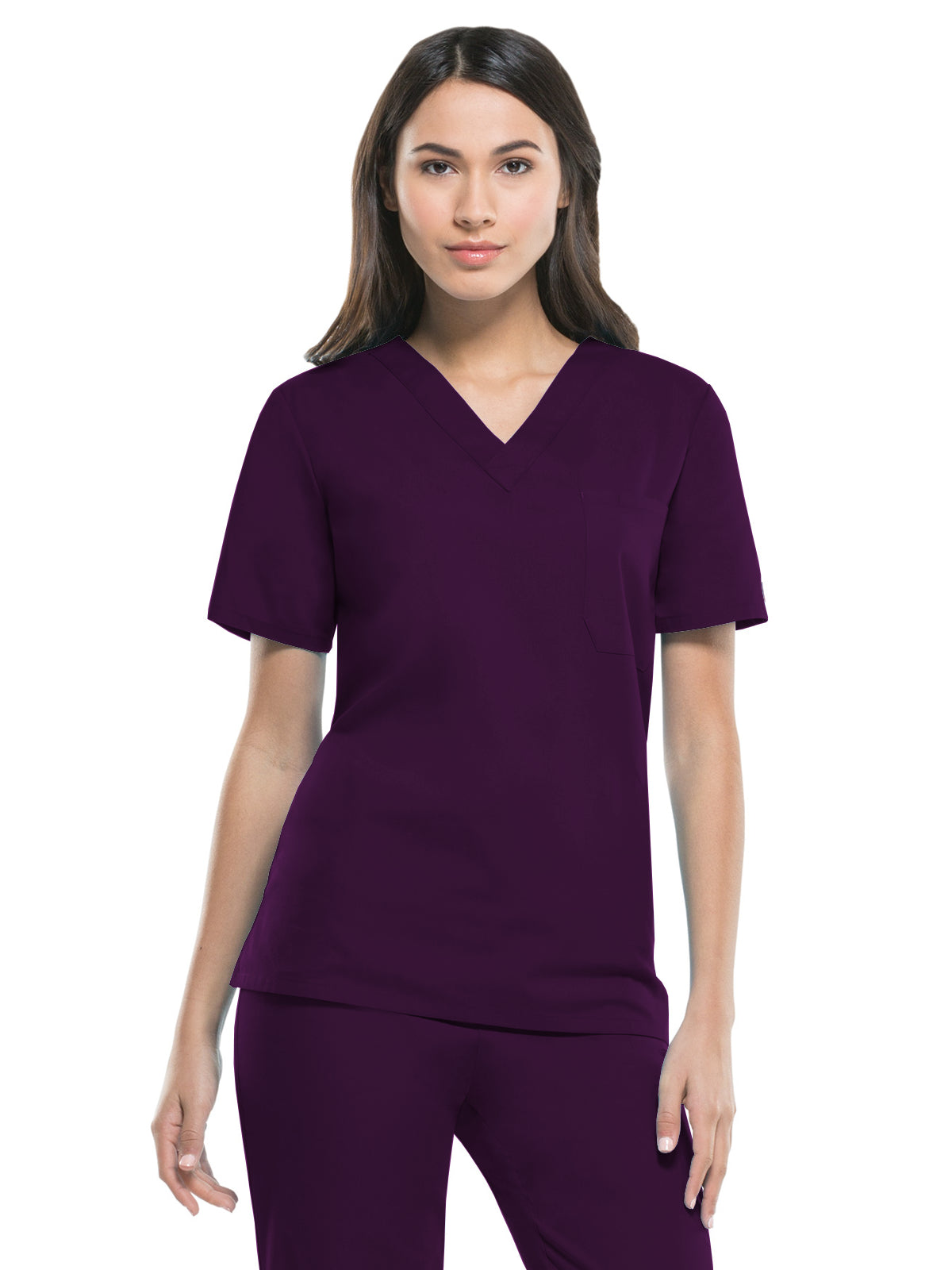 Unisex 1-Pocket Tuckable V-Neck Top - 83706 - Eggplant