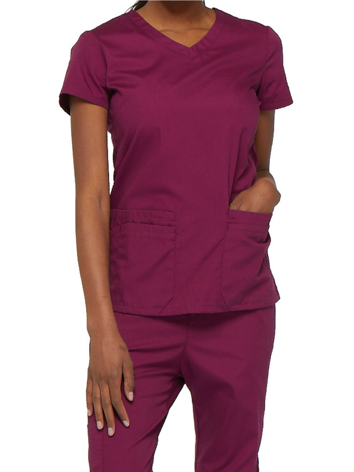 Women's 6-Pocket V-Neck Scrub Top - 85906 - Wine