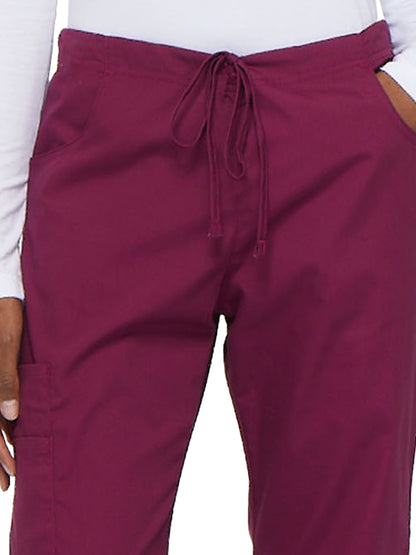 Women's Mid Rise Drawstring Cargo Pant - 86206 - Wine