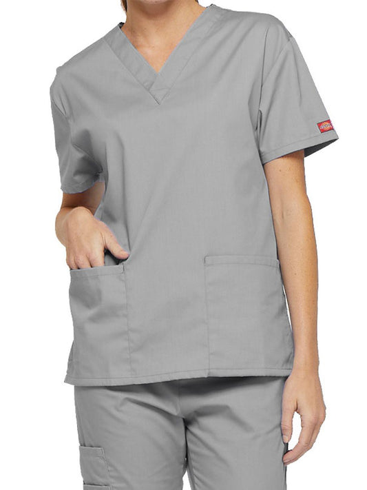 Women's 2-Pocket V-Neck Scrub Top - 86706 - Grey