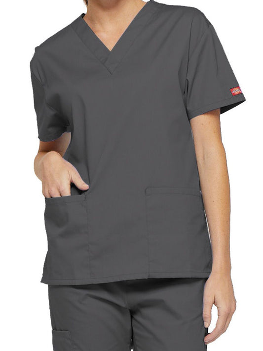 Women's 2-Pocket V-Neck Scrub Top - 86706 - Pewter