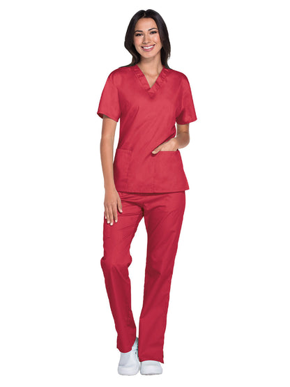 Women's 2-Pocket V-Neck Scrub Top - 86706 - Red