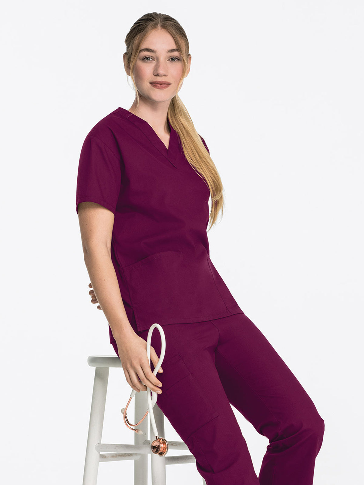 Women's 2-Pocket V-Neck Scrub Top - 86706 - Wine