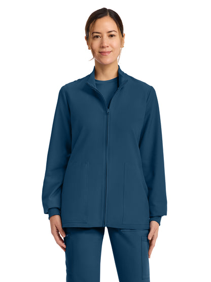 Women's 2-Pocket Zip Up Scrub Jacket - CK00013A - Caribbean Blue