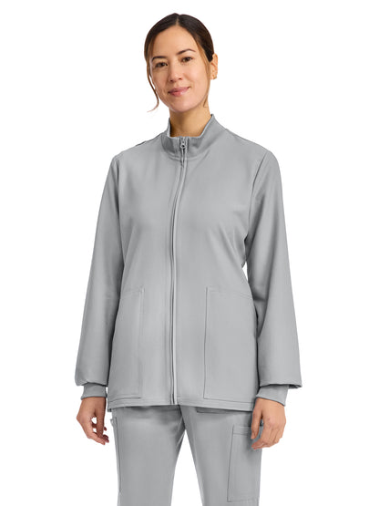 Women's 2-Pocket Zip Up Scrub Jacket - CK00013A - Grey