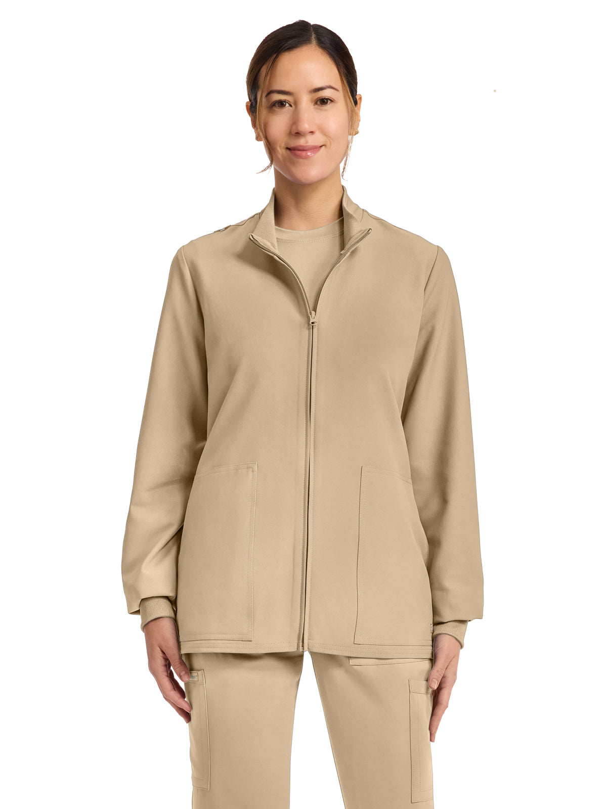 Women's 2-Pocket Zip Up Scrub Jacket - CK00013A - Khaki