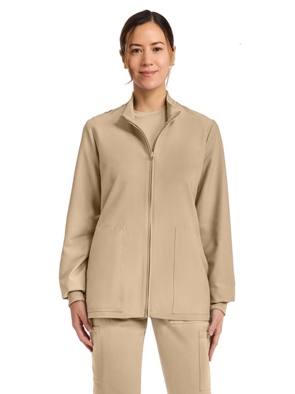 Women's 2-Pocket Zip Up Scrub Jacket - CK00013A - Khaki