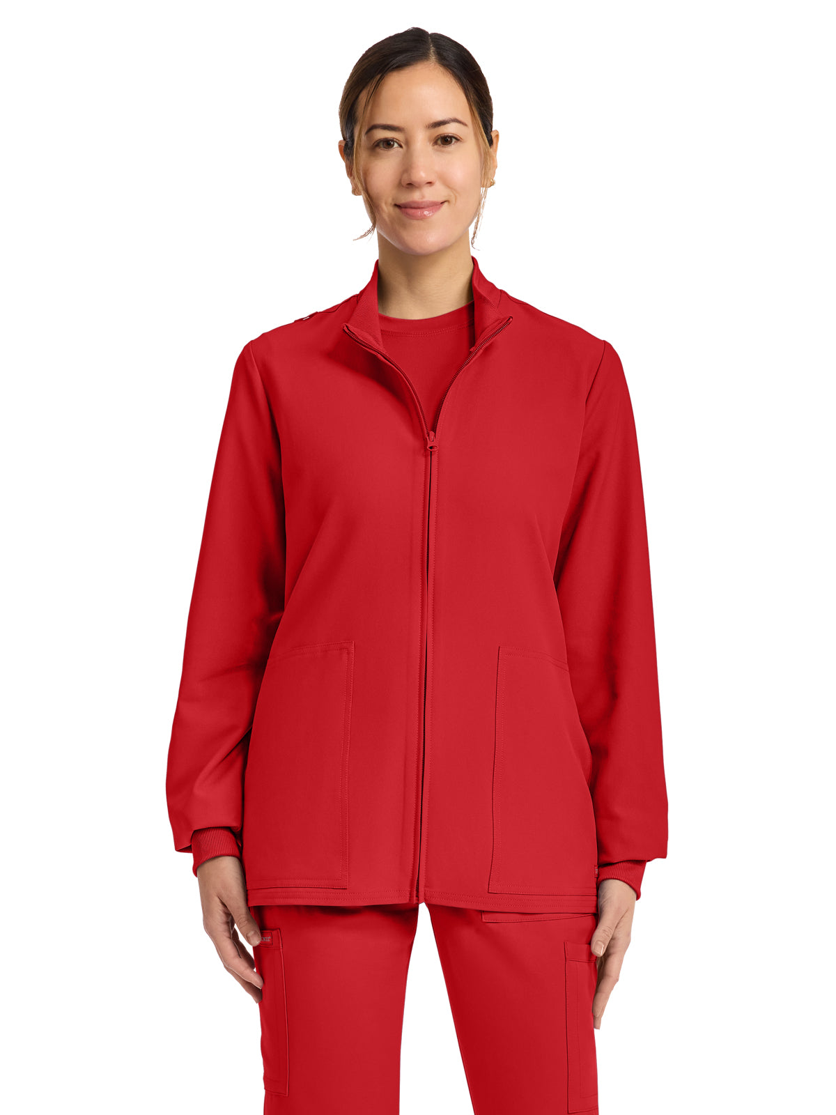 Women's 2-Pocket Zip Up Scrub Jacket - CK00013A - Red