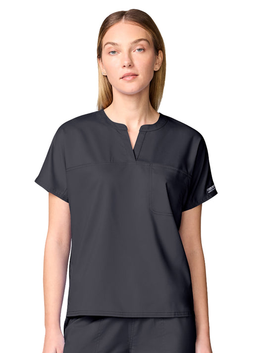Women's 3-Pocket Mandarin Collar Top - CK00038 - Pewter