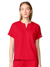 Women's 3-Pocket Mandarin Collar Top - CK00038 - Sweet Paprika