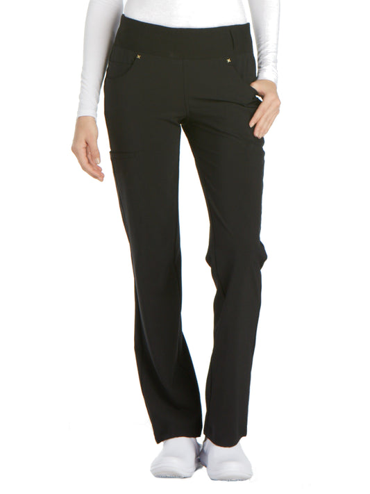 Women's 4-Pocket Mid Rise Scrub Pant - CK002 - Black