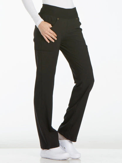 Women's 4-Pocket Mid Rise Scrub Pant - CK002 - Black