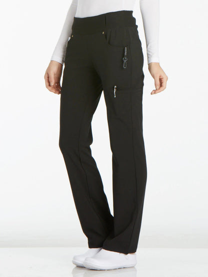 Women's 4-Pocket Mid Rise Scrub Pant - CK002 - Black