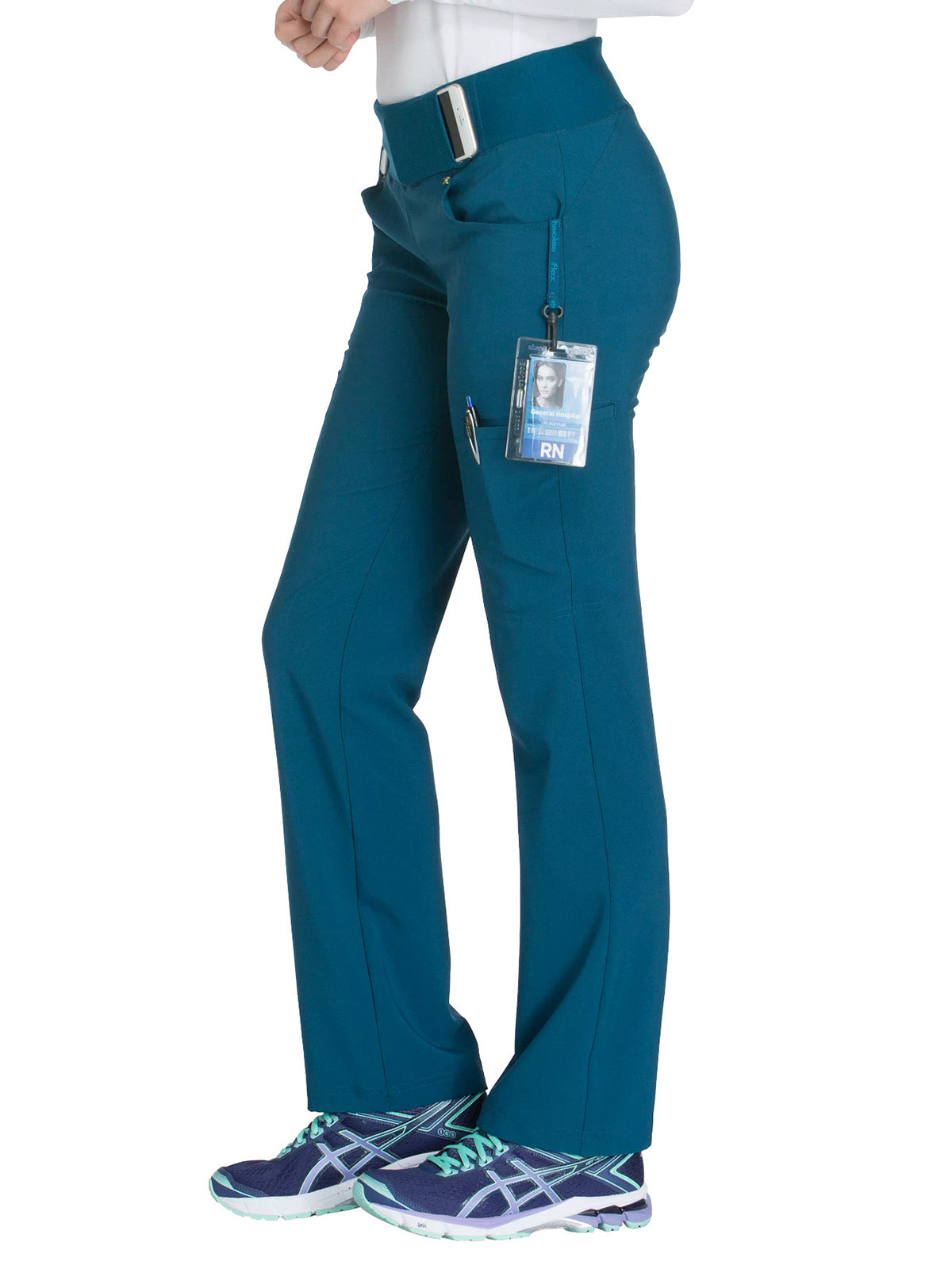 Women's 4-Pocket Mid Rise Scrub Pant - CK002 - Caribbean Blue