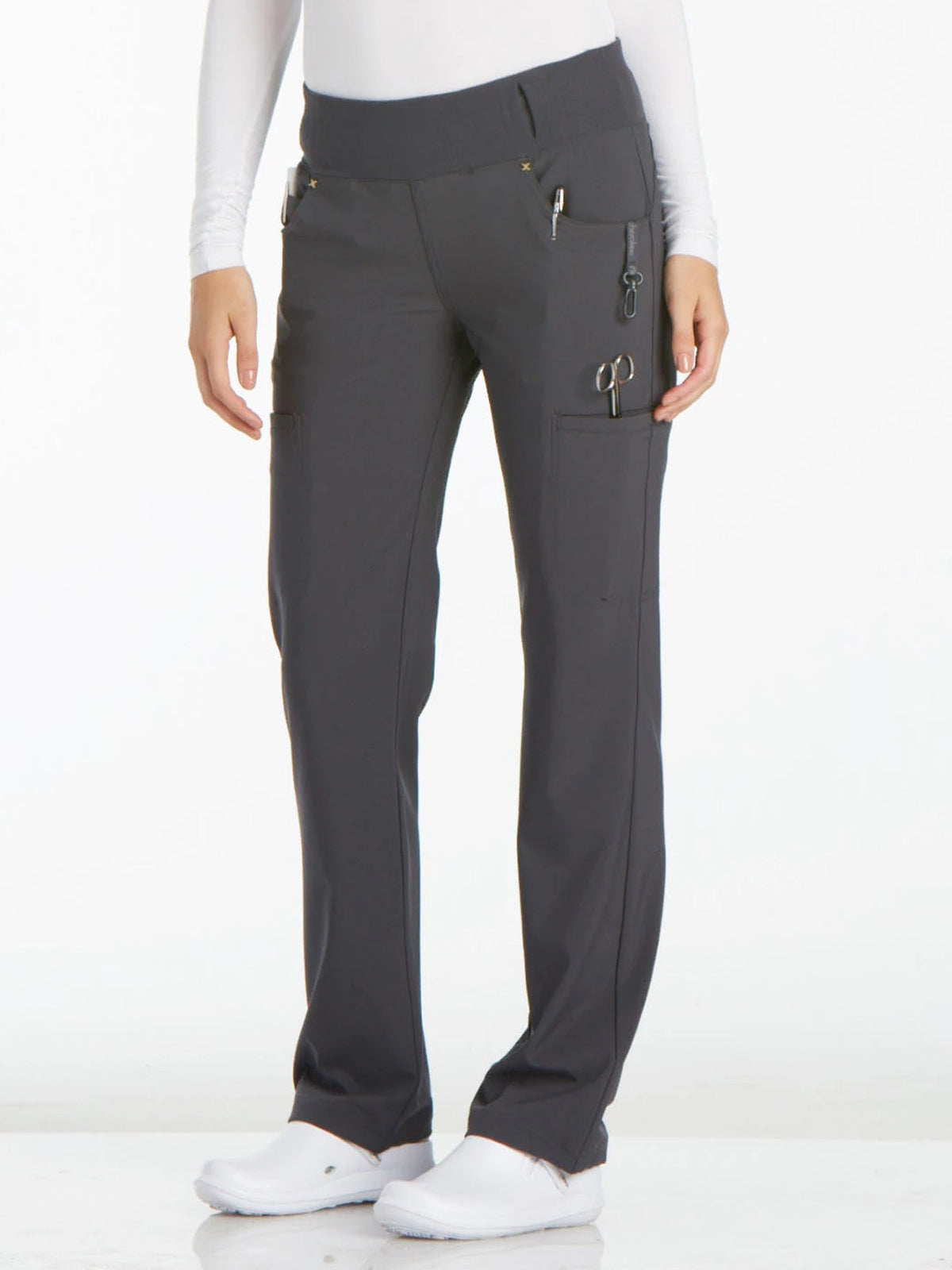 Women's 4-Pocket Mid Rise Scrub Pant - CK002 - Pewter