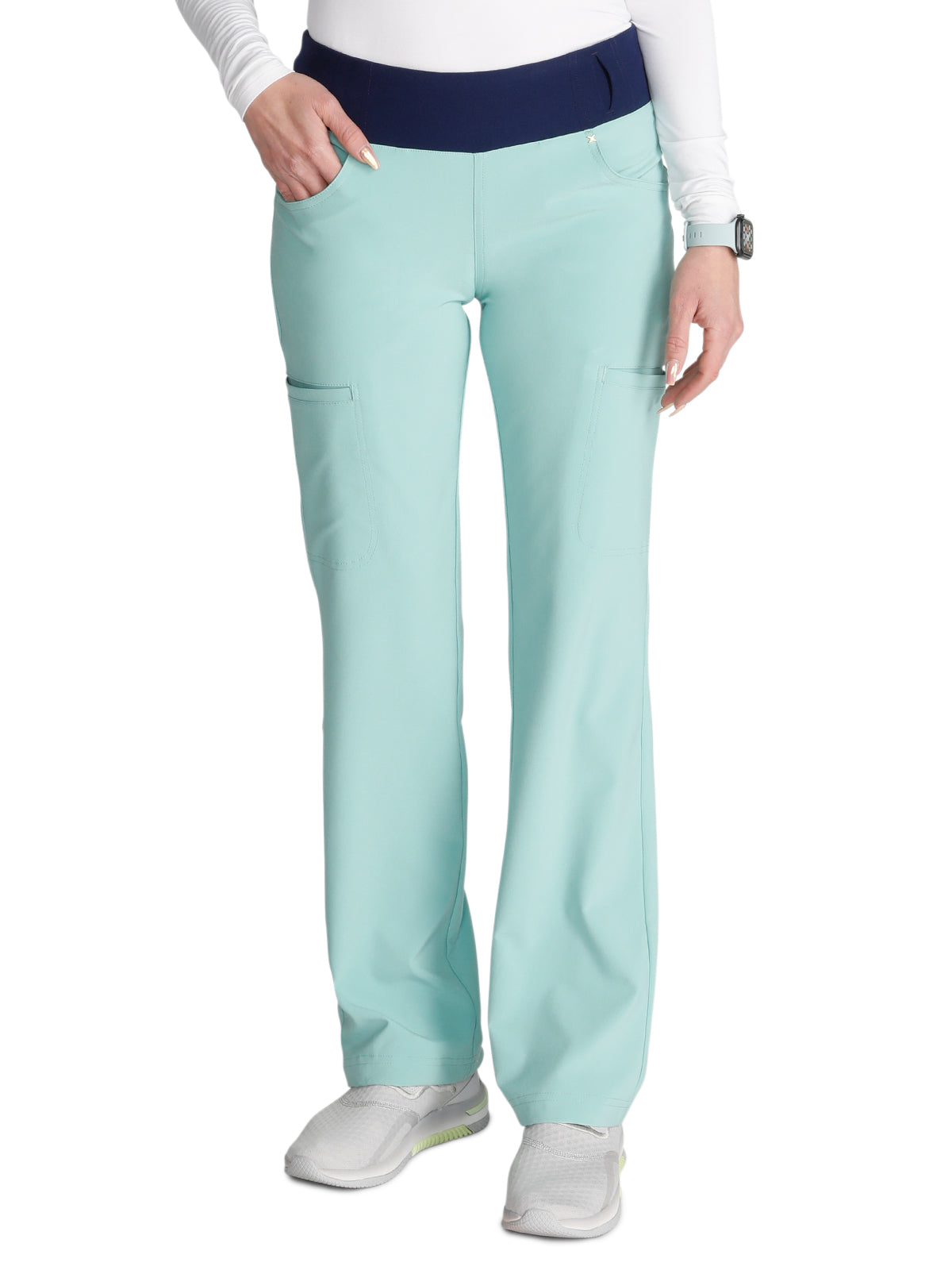 Women's 4-Pocket Mid Rise Scrub Pant - CK002 - Soft Sea