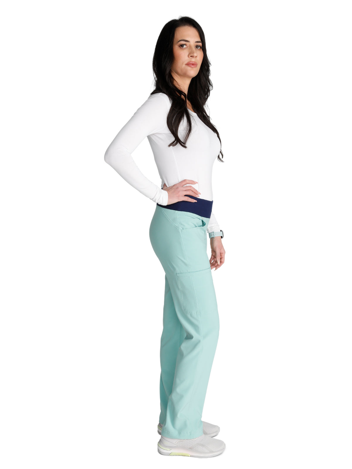 Women's 4-Pocket Mid Rise Scrub Pant - CK002 - Soft Sea