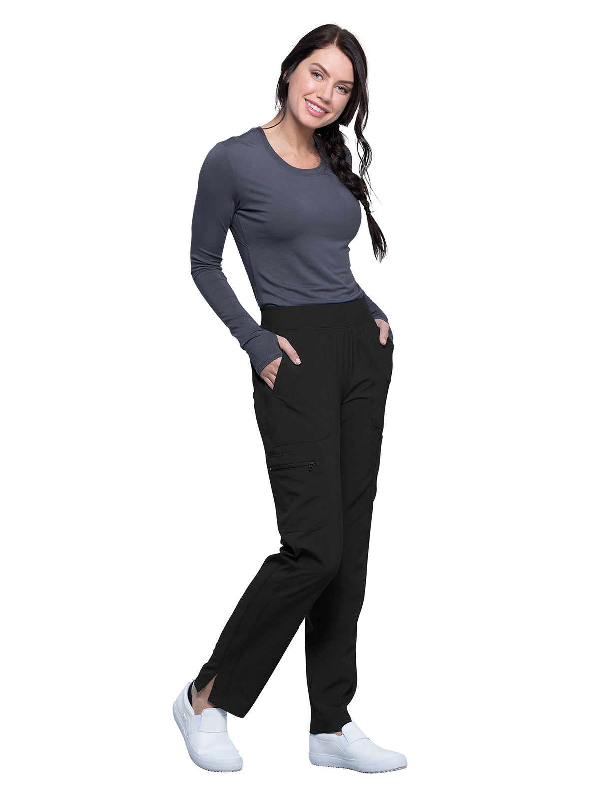 Women's Mid Rise Tapered Leg Scrub Pant - CK065A - Black