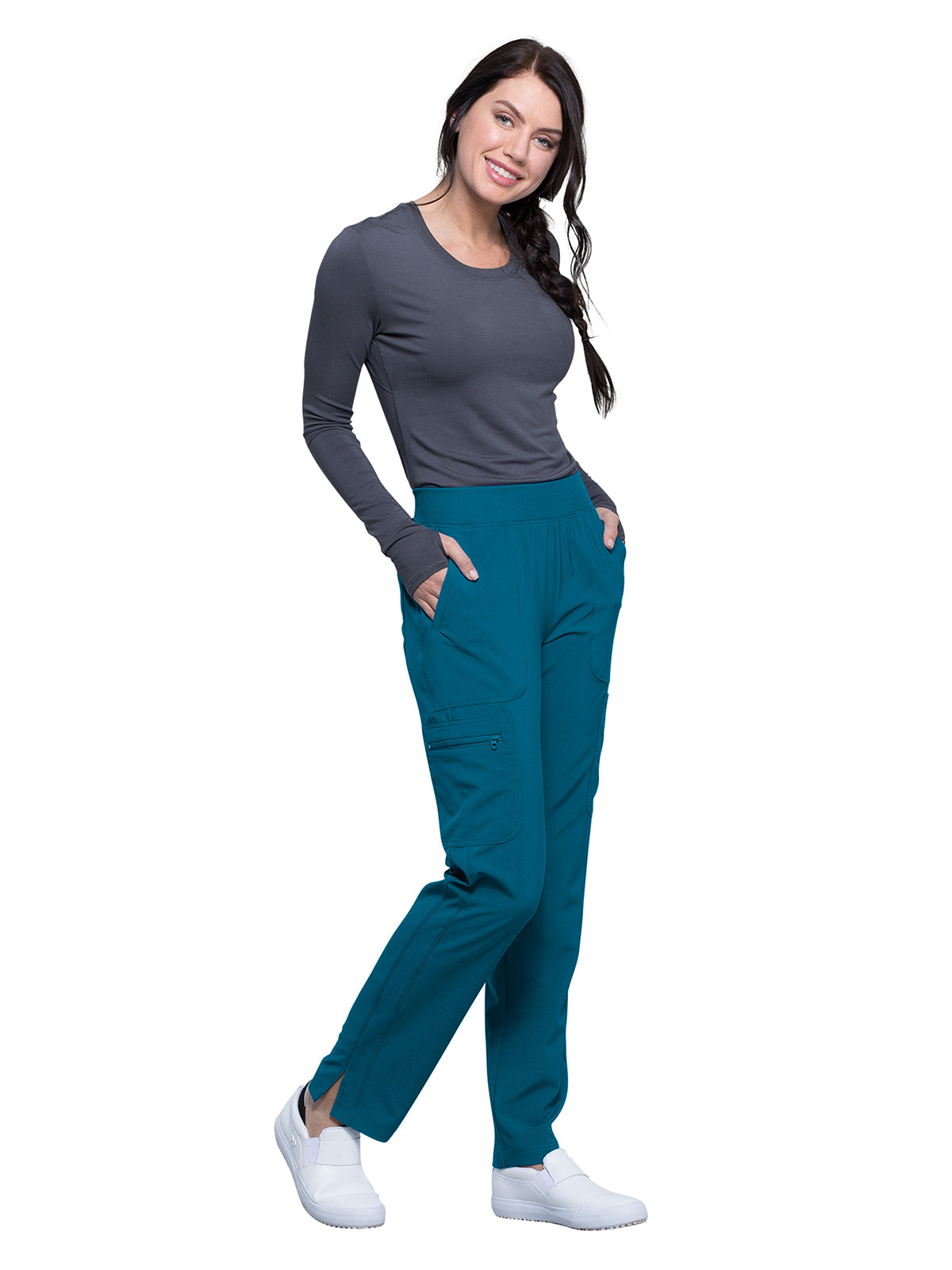 Women's Mid Rise Tapered Leg Scrub Pant - CK065A - Caribbean Blue