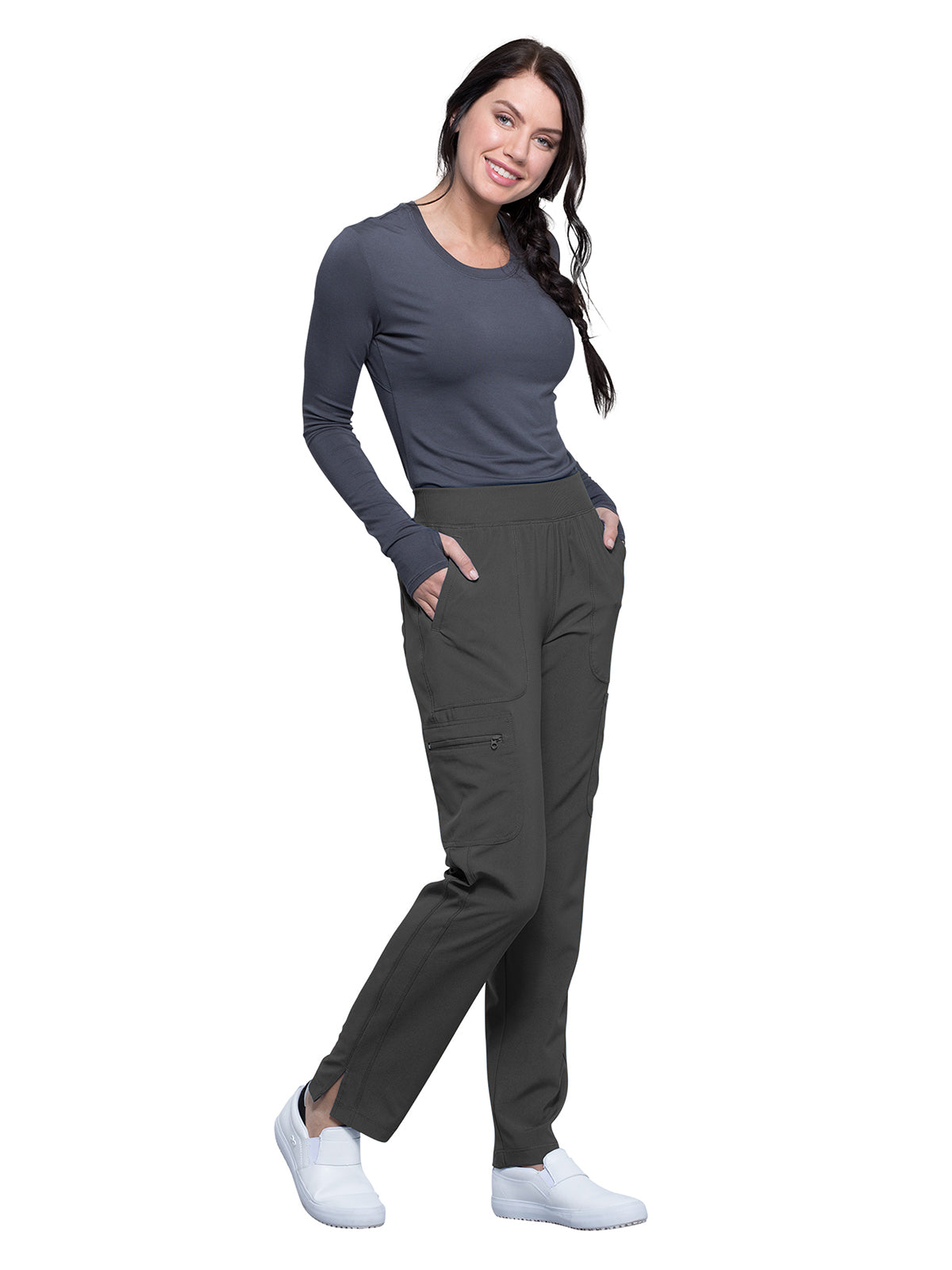 Women's Mid Rise Tapered Leg Scrub Pant - CK065A - Pewter