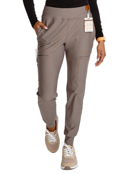 Women's Mid Rise Tapered Leg Drawstring Pant - CK092 - Iron