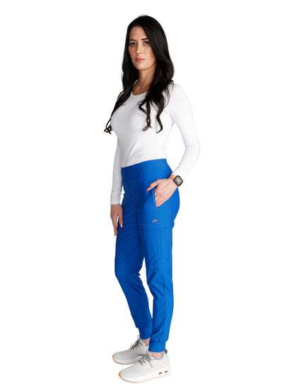 Women's Mid Rise Tapered Leg Drawstring Pant - CK092 - Royal