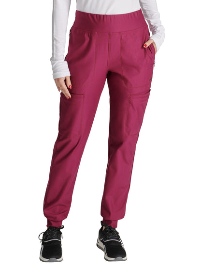 Women's Mid Rise Tapered Leg Drawstring Pant - CK092 - Wine