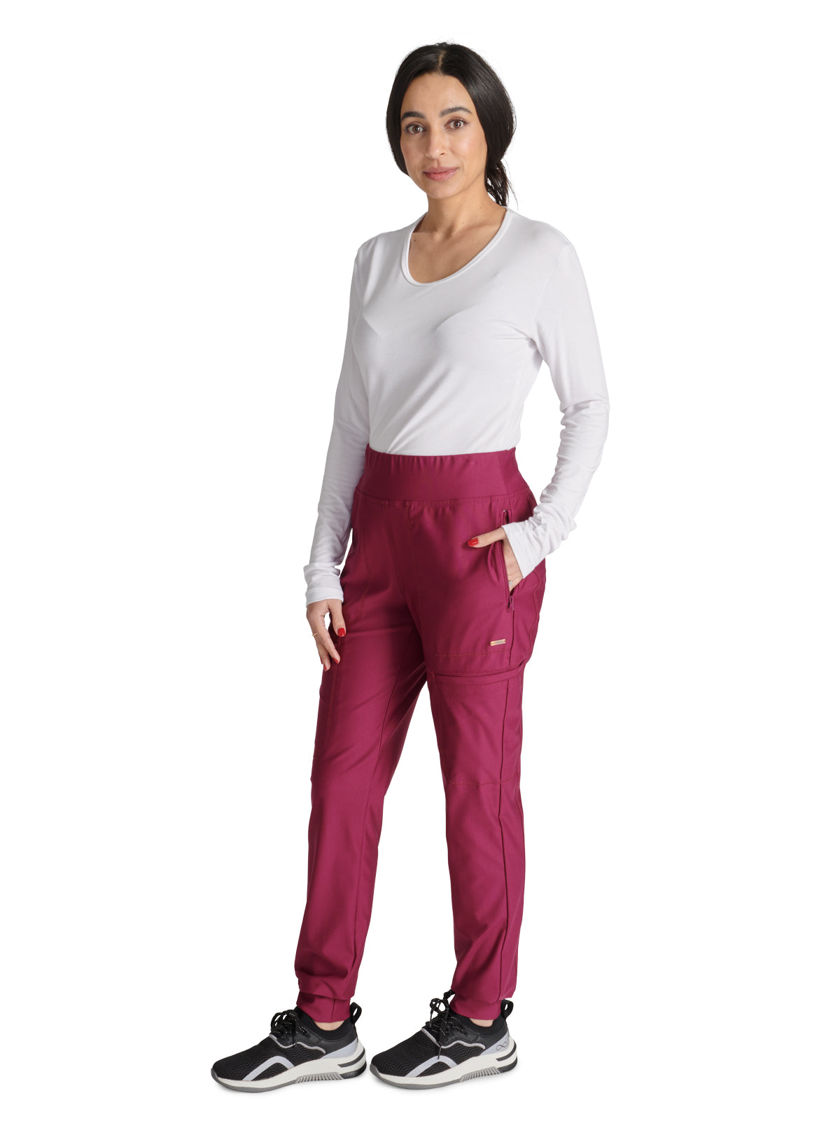 Women's Mid Rise Tapered Leg Drawstring Pant - CK092 - Wine