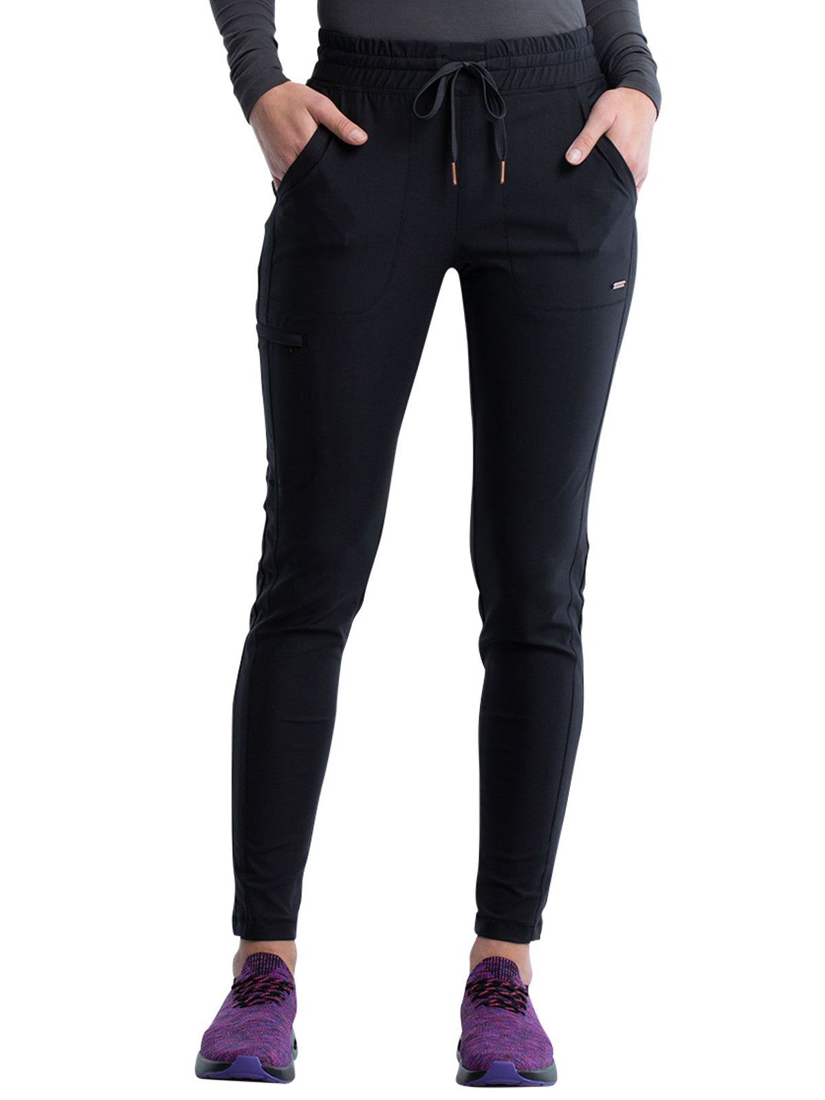 Women's 5 Pocket Tapered Leg Scrub Pant - CK095 - Black