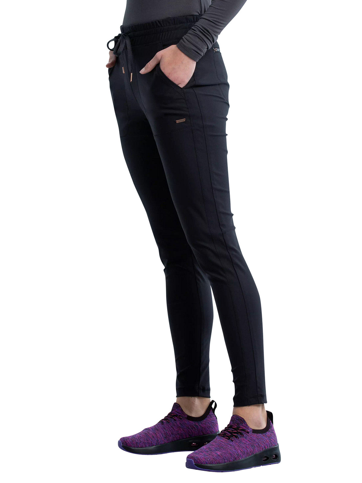 Women's 5 Pocket Tapered Leg Scrub Pant - CK095 - Black