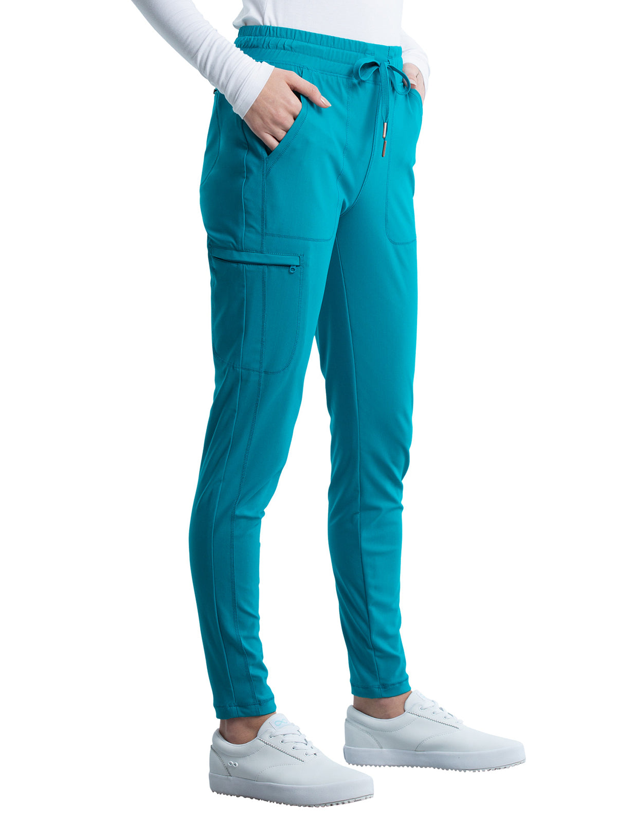 Women's 5 Pocket Tapered Leg Scrub Pant - CK095 - Teal Blue