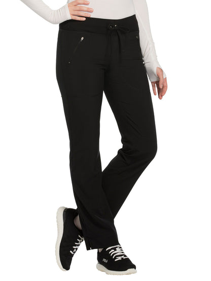 Women's 4-Pocket Mid Rise Tapered Leg Scrub Pant - CK100A - Black